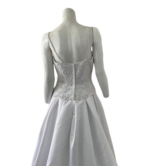 St Tropez Wedding Dress Womens S White Ballgown Beaded Bodice Tulle Train Bridal - Picture 14 of 15